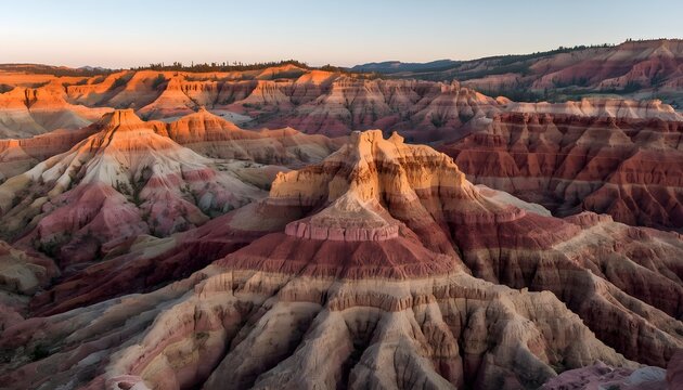 Colorful Badlands Rock Formations in Dramatic Golden Hour Landscape