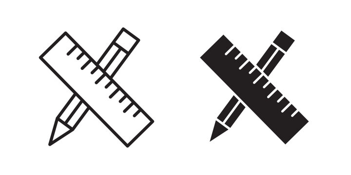 Pencil and ruler icon flat outline in black