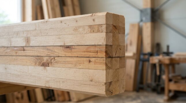 Glued laminated timber beam in a carpentry workshop