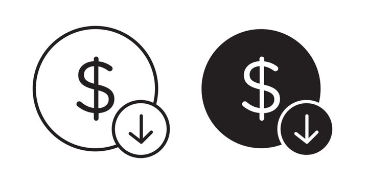 Cost reduction icon flat outline in black