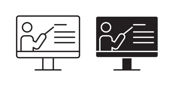 Online course icon flat outline in black