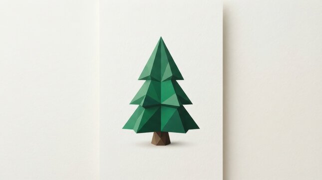 Origami Christmas tree made of green paper on textured surface
