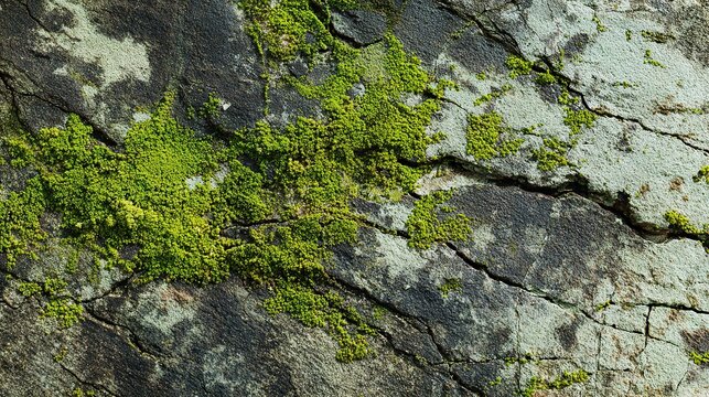 Green moss texture on wet rocks.