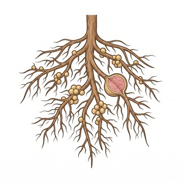 Botanical Illustration of Plant Root System with Nodules
