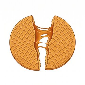 Stroopwafel Pulled Apart with Gooey Caramel Filling Illustration
