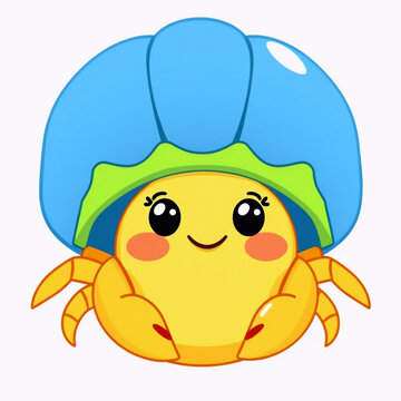 Cute hermit crab vector illustration with blue shell and smiling face