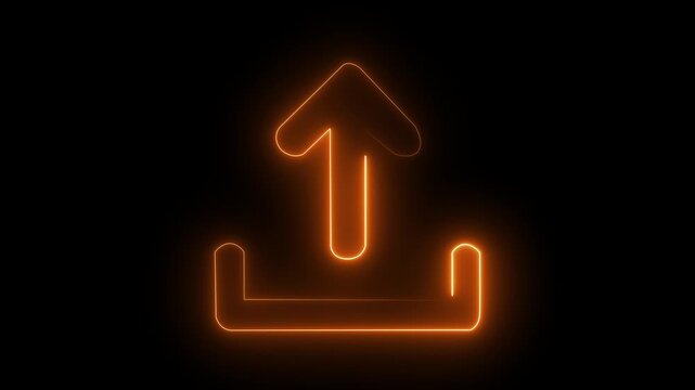 Abstract glowing neon Upload icon animation with dark background.Futuristic glowing neon upload icon with smooth animated