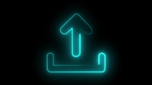 Abstract glowing neon Upload icon animation with dark background.Futuristic glowing neon upload icon with smooth animated