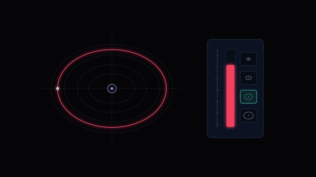 Futuristic digital interface with radar display and control panel on dark background