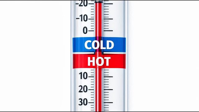 A thermometer showing temperature readings with the words 'cold' and 'hot' written on it, suitable for various uses including medical, science, and education