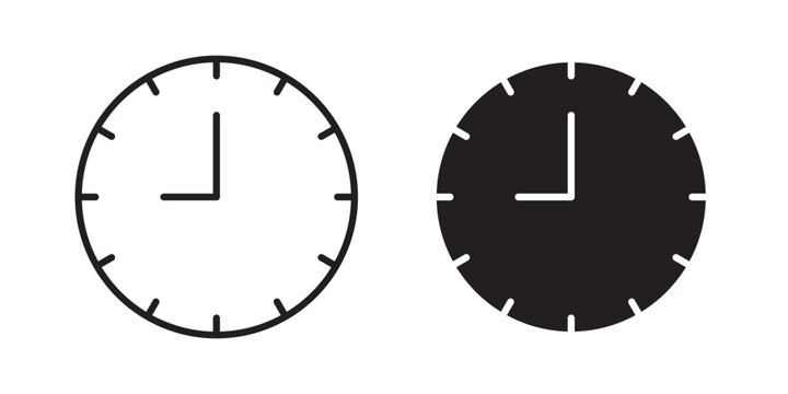 Clock nine icon flat outline in black