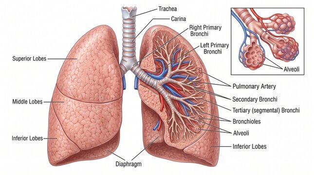 Anatomical diagram of human lungs