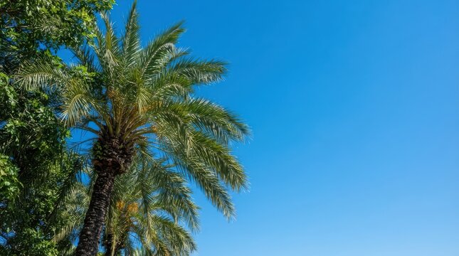 Palm tree against a clear blue sky