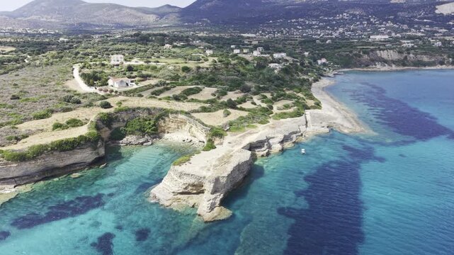 Lefkes, Kefalonia, Greece, aerial drone view,