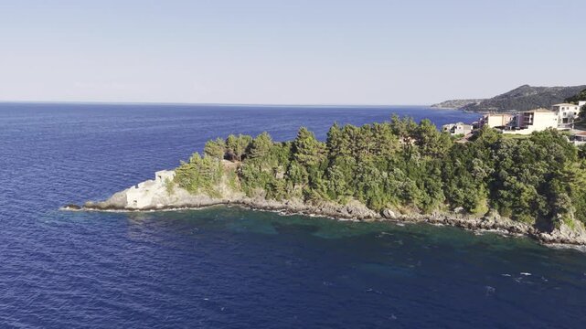 Lefkes, Kefalonia, Greece, aerial drone view,