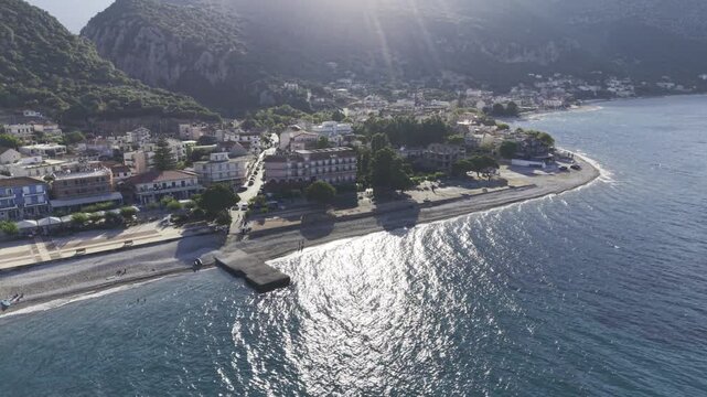 Lefkes, Kefalonia, Greece, aerial drone view,