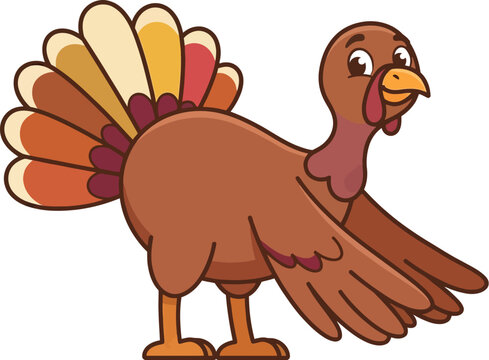 Charming cartoon turkey illustration with bright colors and a playful expression perfect for thanksgiving designs