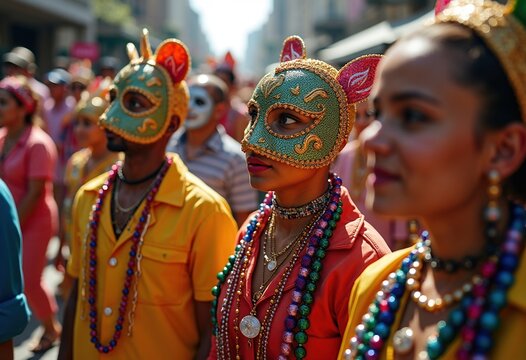 Bead-Laden Costumes Dazzle in Mardi Gras Parade Festivities Bright Colors and Unique Flair
