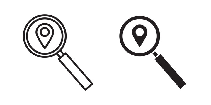 Search Location icon flat outline in black
