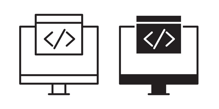 Display code icon flat outline in black