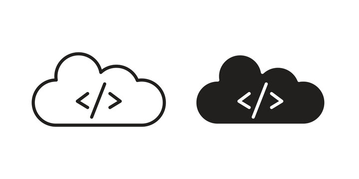 Cloud code icon flat outline in black