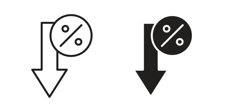 Percent down icon flat outline in black