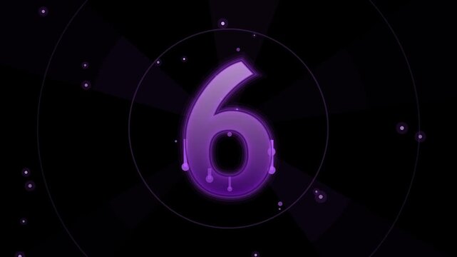 Countdown from ten to one purple numbers dripping motion graphic.
