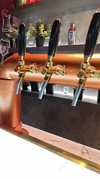 Beer tap dispenser for draft beer, Pub Bar Brewery Equipment, Alcoholic Drink Service, Faucet Handle, Oktoberfest Celebration, Slow Motion