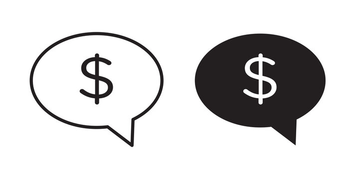 Comment dollar icon flat outline in black