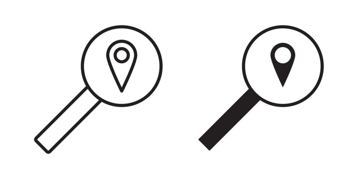 Search Location icon flat outline in black