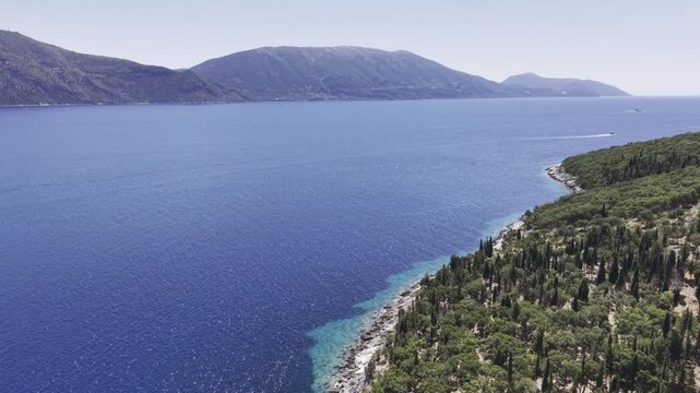 Fiskardo, Kefalonia, Greece, aerial drone view,
