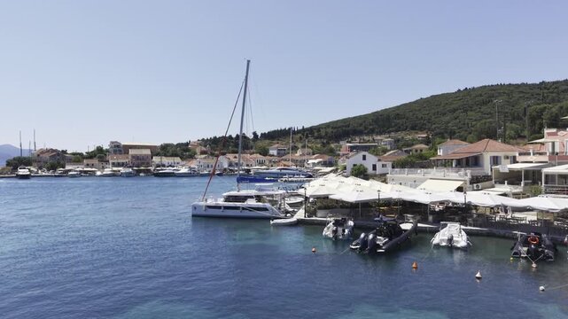 Fiskardo, Kefalonia, Greece, aerial drone view,