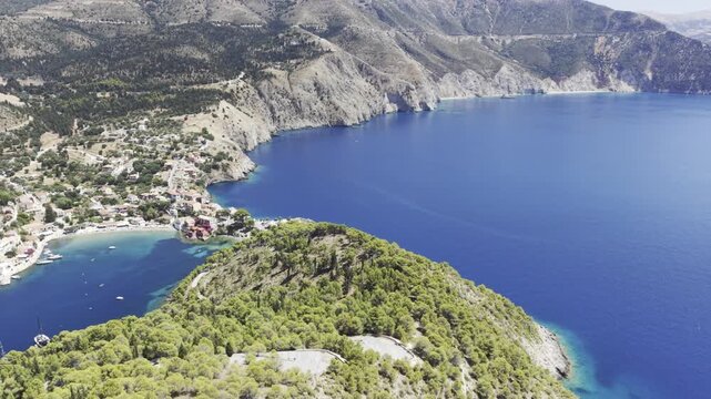 Assos, Kefalonia, Greece, aerial drone view