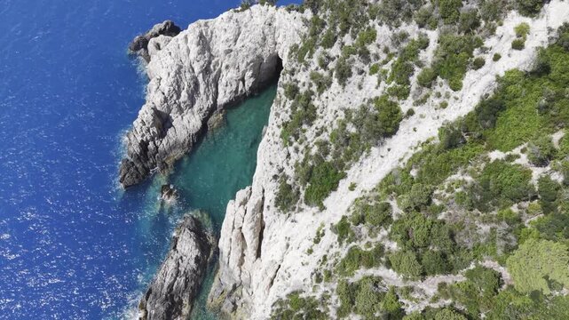 Cape Lefkatas, Lefkada, Greece, aerial drone view, Doukato, lighthouse