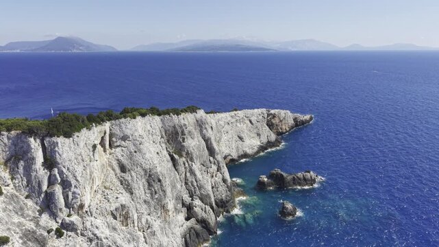 Cape Lefkatas, Lefkada, Greece, aerial drone view, Doukato, lighthouse