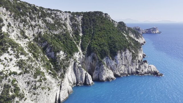 Cape Lefkatas, Lefkada, Greece, aerial drone view, Doukato, lighthouse