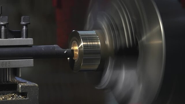 the process of manufacturing a metal part from a brass blank on a CNC lathe using drills and cutting tools