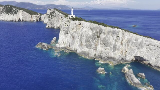 Cape Lefkatas, Lefkada, Greece, aerial drone view, Doukato, lighthouse
