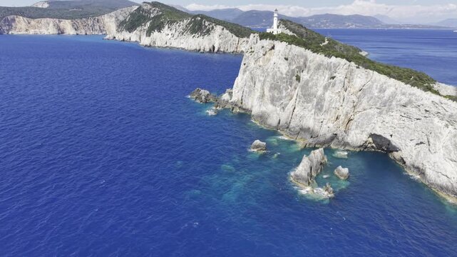 Cape Lefkatas, Lefkada, Greece, aerial drone view, Doukato, lighthouse