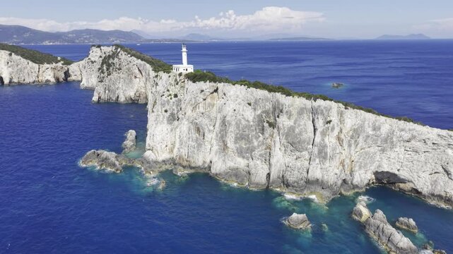 Cape Lefkatas, Lefkada, Greece, aerial drone view, Doukato, lighthouse