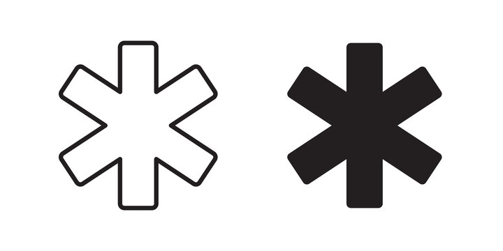 Asterisk icon flat outline in black