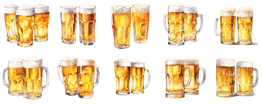 Watercolor pattern showing an assortment of beer glasses on a black backdrop, perfect for oktoberfest