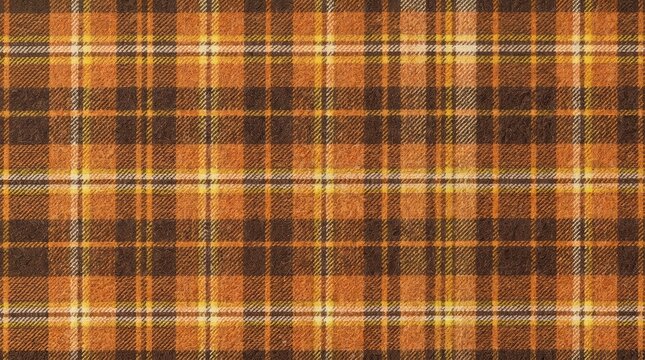 Orange and brown plaid fabric pattern background