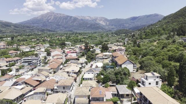 Vassiliki, Lefkada, Greece, aerial drone view,