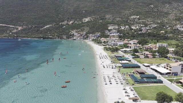 Vassiliki, Lefkada, Greece, aerial drone view,