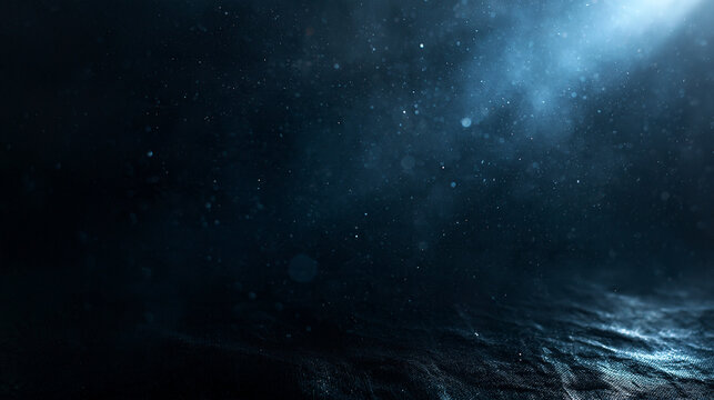Dark Blue Spotlight Background with Floating Dust Particles