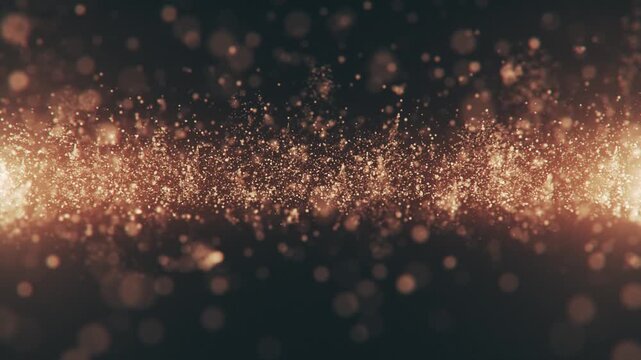Luxury event background with shiny glittering golden particles and shimmering bokeh light. This golden glitter background is ideal for luxury branding and special occasions. Full HD seamless loop.