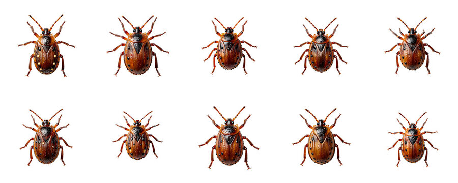 Numerous brown milkweed bugs parade across a stark black background, creating a patterned texture