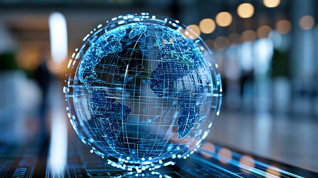 Global data visualization and content acquisition strategy displayed across a high-tech corporate environment, digital information networks, enterprise content, business growth,