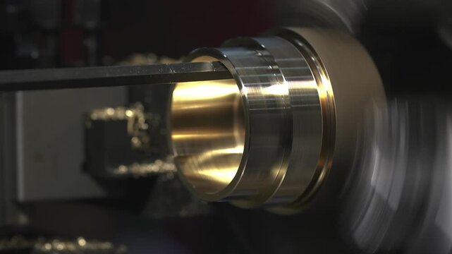 the process of manufacturing a metal part from a brass blank on a CNC lathe using drills and cutting tools
